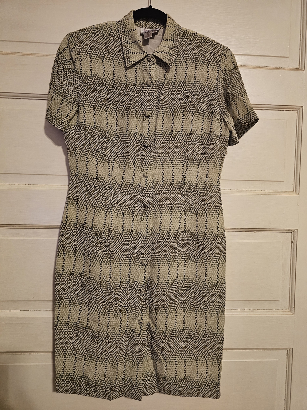 Vtg 90s Adrianna Papell 100% Silk Snakeskin Print Shirt Dress Sz 10 (Fits 6/8)